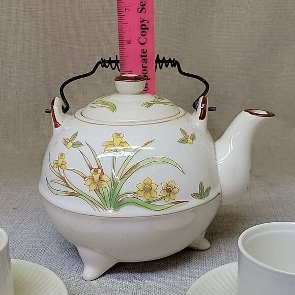 Beautiful Vintage Fred Roberts Company Floral Porcelain Teapot.Cups+ Saucers - Picture 2 of 14
